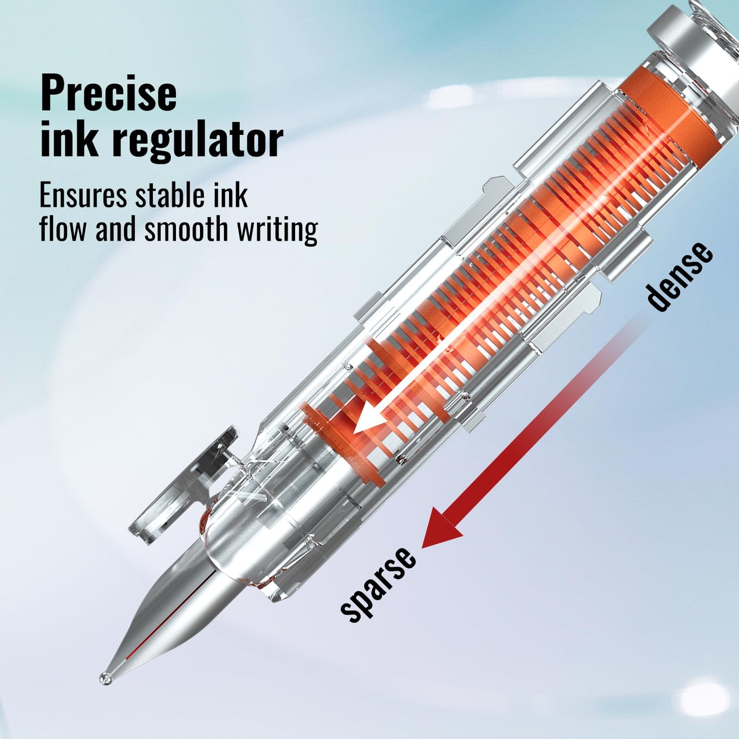 WRITECH Clictek Fountain Pen Set: Retractable Style Blue Ink Medium Nib Transparent Barrel, Includes 5 Ink Cartridges for Gift Set, Smooth Writing No
