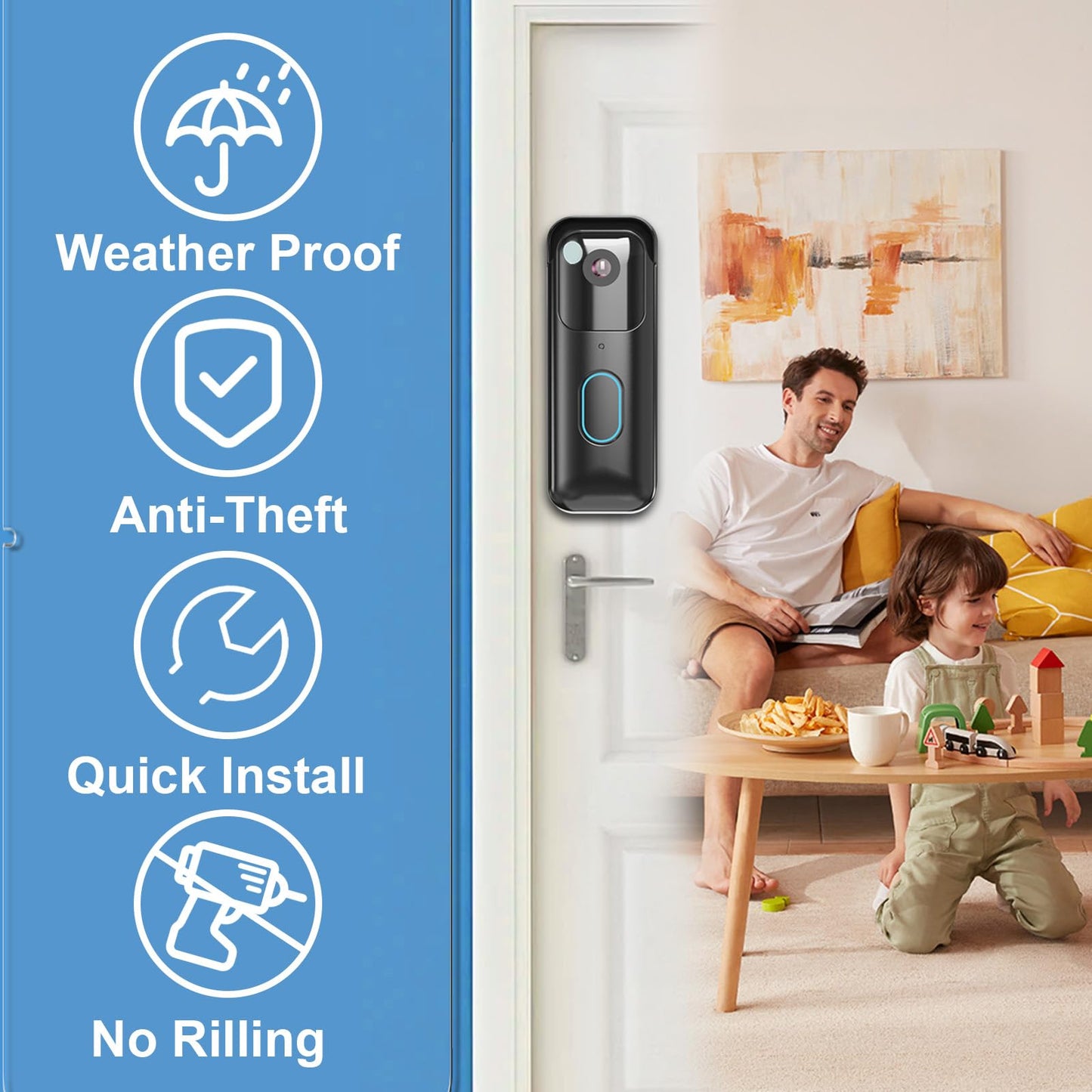 No-Drill Adhesive Doorbell Mount Compatible with Blink Doorbell (2nd Gen), Door Mounting Holder Bracket Accessories, Not Block Motion Sensor