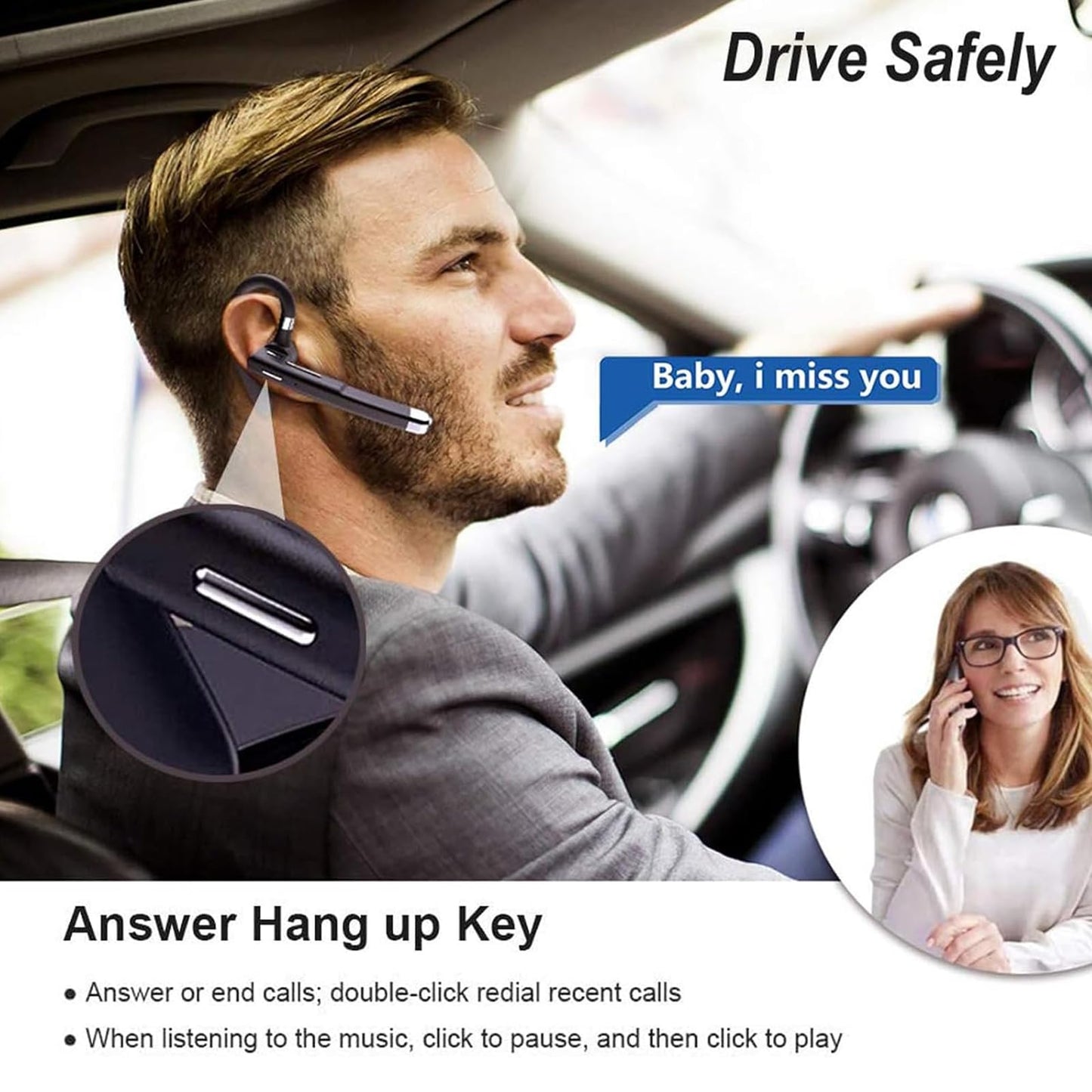 Agkey Wireless Headset Business Earpiece Built-in Mic Noise Cancelling Headphone 5.3 Handsfree Sports Earphone for Android iOS Driving Trucker Driver