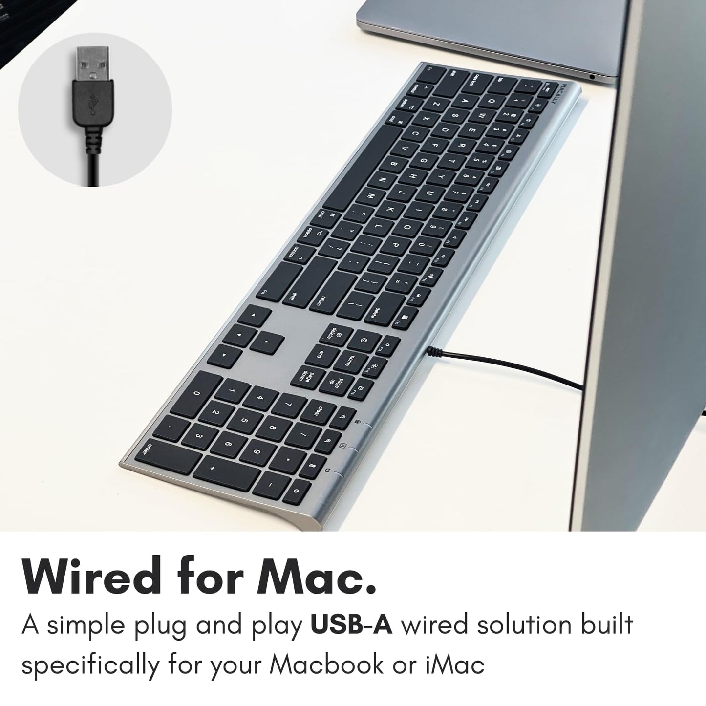 Macally Ultra-Slim USB Wired Computer Keyboard - Works Great as Both a Windows or Wired Mac Keyboard - Compatible Full Size Apple Keyboard
