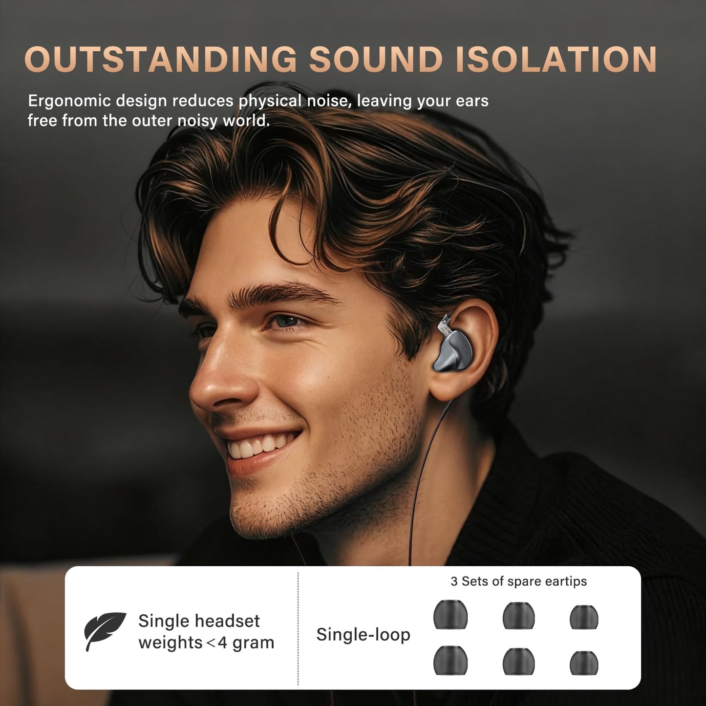 MAXAUX in Ear Monitors Earphones Wired IEM Headphones Without Microphone,1DD+1BA HiFi Bass,4N OFC Detachable Cable,Noise Isolating Earbuds