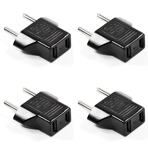 Black US to Europe Round Pin Travel AC Power Plug Adapter (4 Pack), 2-Flat to 2-Round Pins