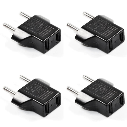 Black US to Europe Round Pin Travel AC Power Plug Adapter (4 Pack), 2-Flat to 2-Round Pins