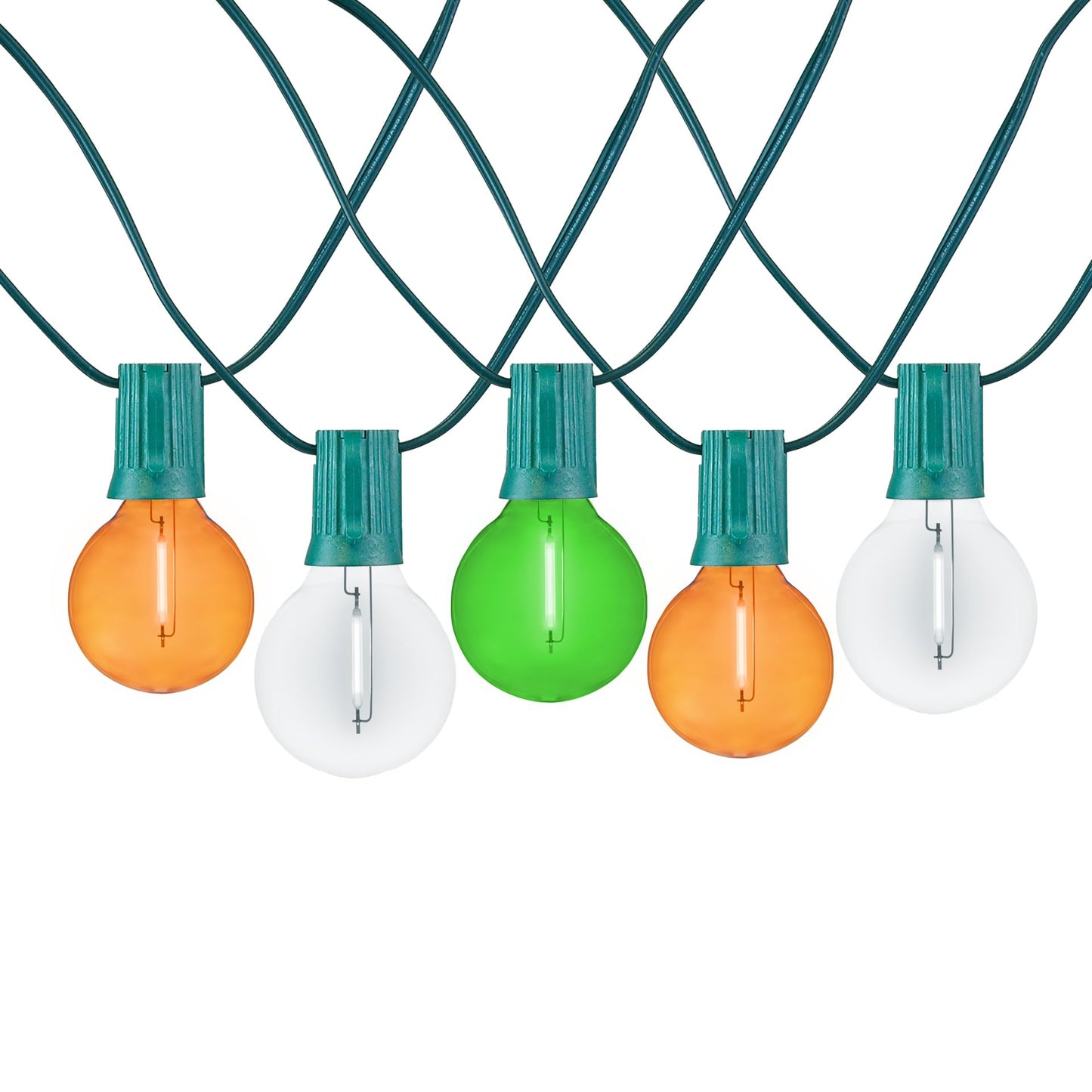 Novelty Lights G40 Filament LED String Light, Translucent Orange/Green/White Bulbs, 25 Globe Lights with 12" Spacing on Green Wire, Indoor/Outdoor