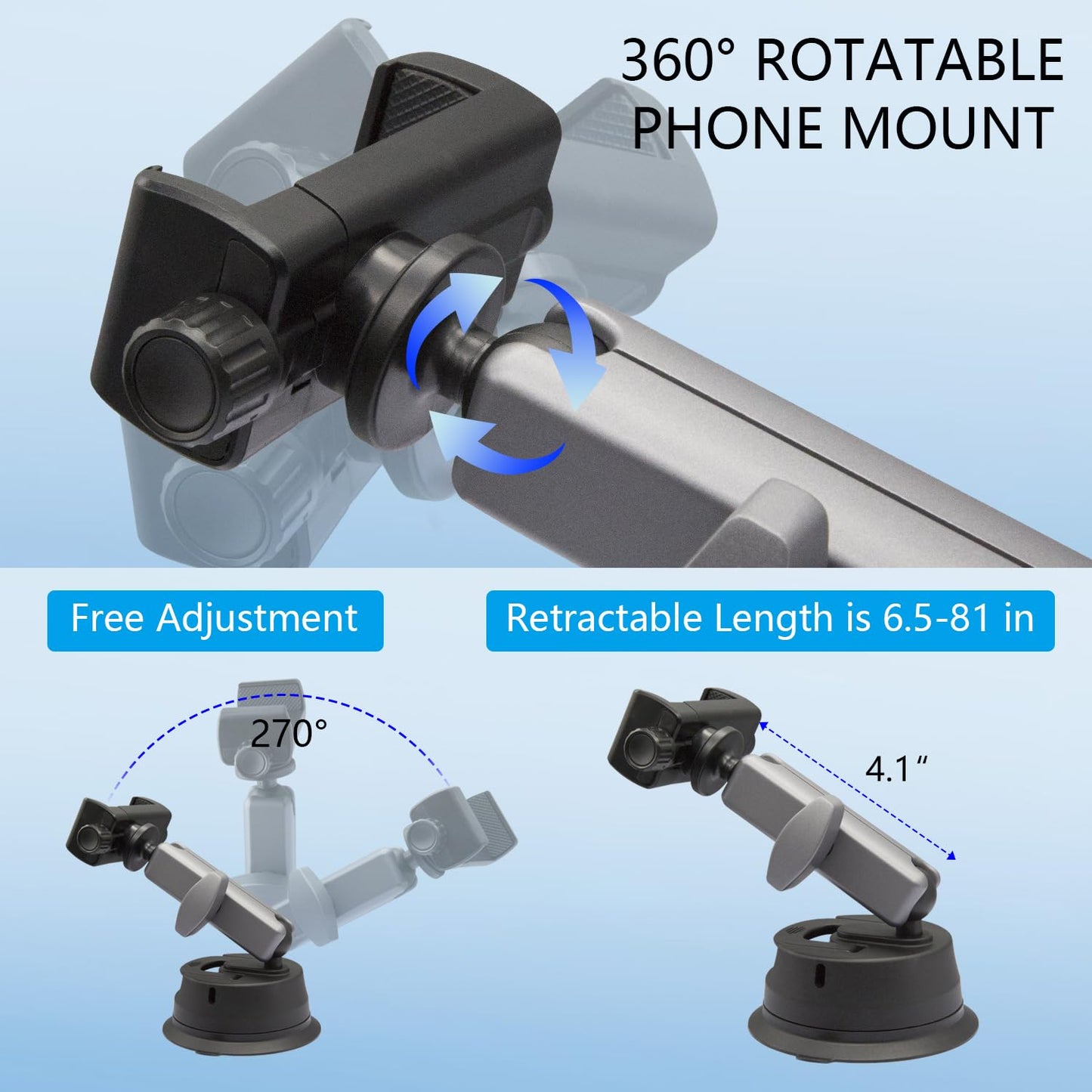 Suptig Suction Cup Mount, Car Camera Mount for Phone, Gopro, Canon, Nikon, Sony, Digital Cam, DJI Action 5 Pro, Insta360 X5/X4/X3, Insta360 Ace Pro
