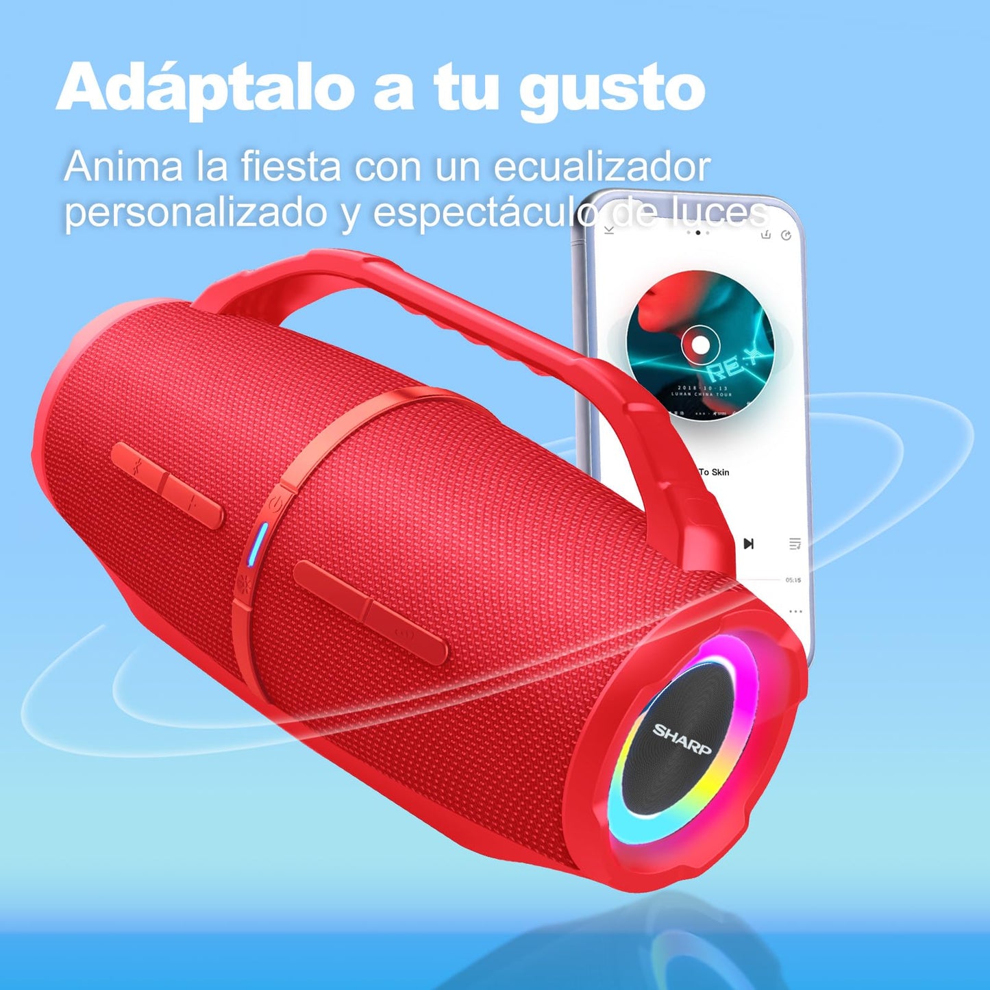 Sharp GX-BT490 Bluetooth Speaker with DSP Technology | Waterproof IP67 | 10 Hour Playtime | Light Effects | 120W Max Power with Deep Bass | True
