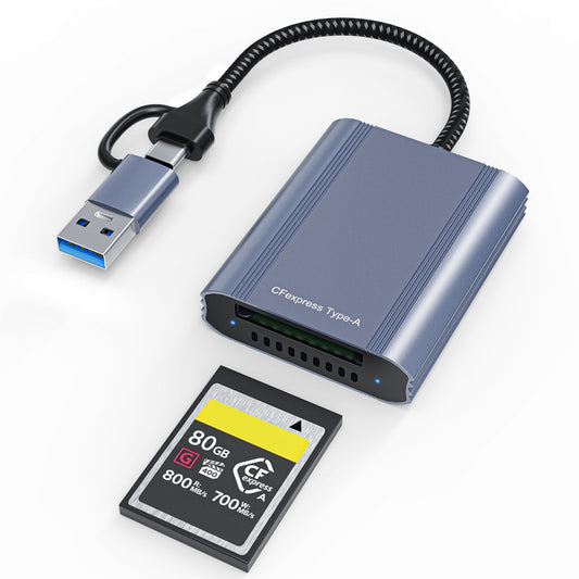 CFexpress Type A Card Reader with 10Gbps USB 3.2 Gen 2, USB-C & USB-A 2-in-1 Type A CFexpress Adapter, Compatible with Windows/Mac/Linux/Android