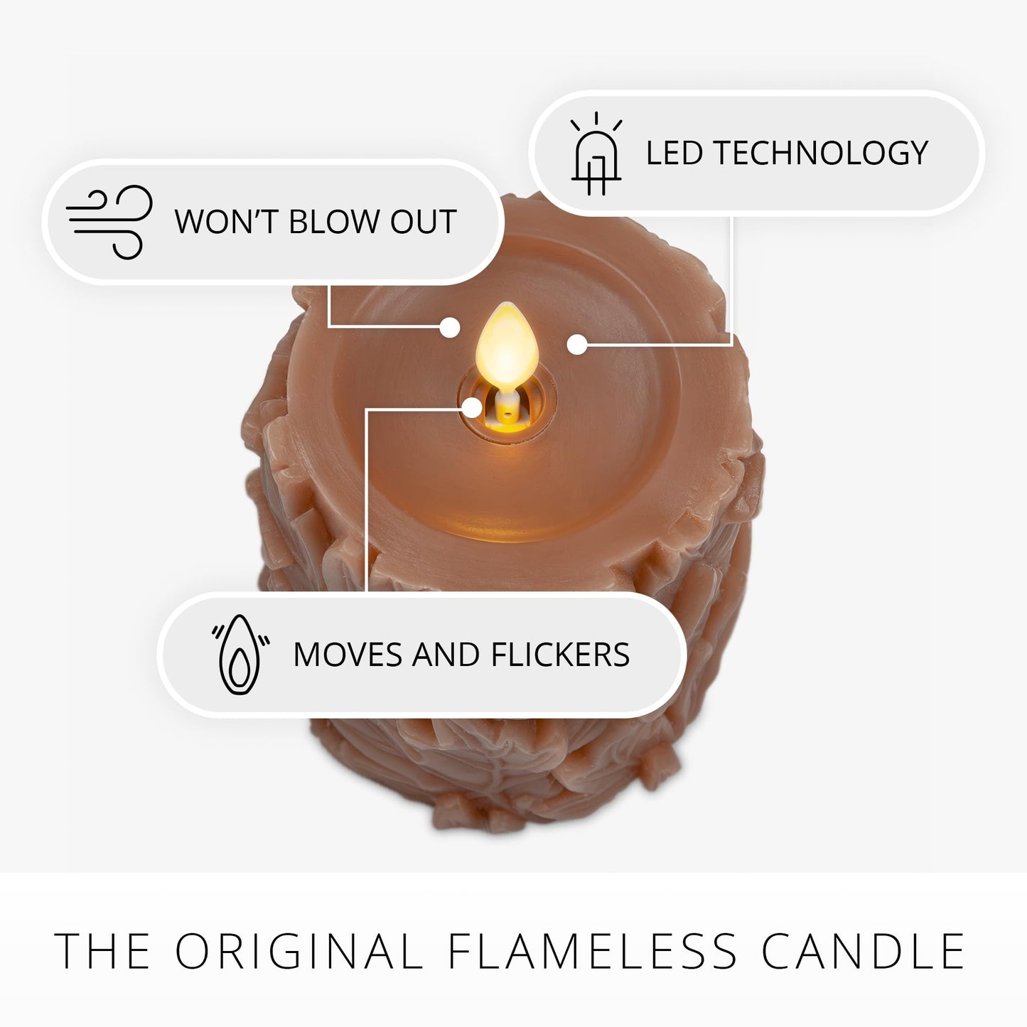 Luminara Flameless Caramel Cafe Embossed Leaves 3.5" x 4.5" Pillar, Battery Operated & Timer Function, Fall Decorations Indoor Candle Moving
