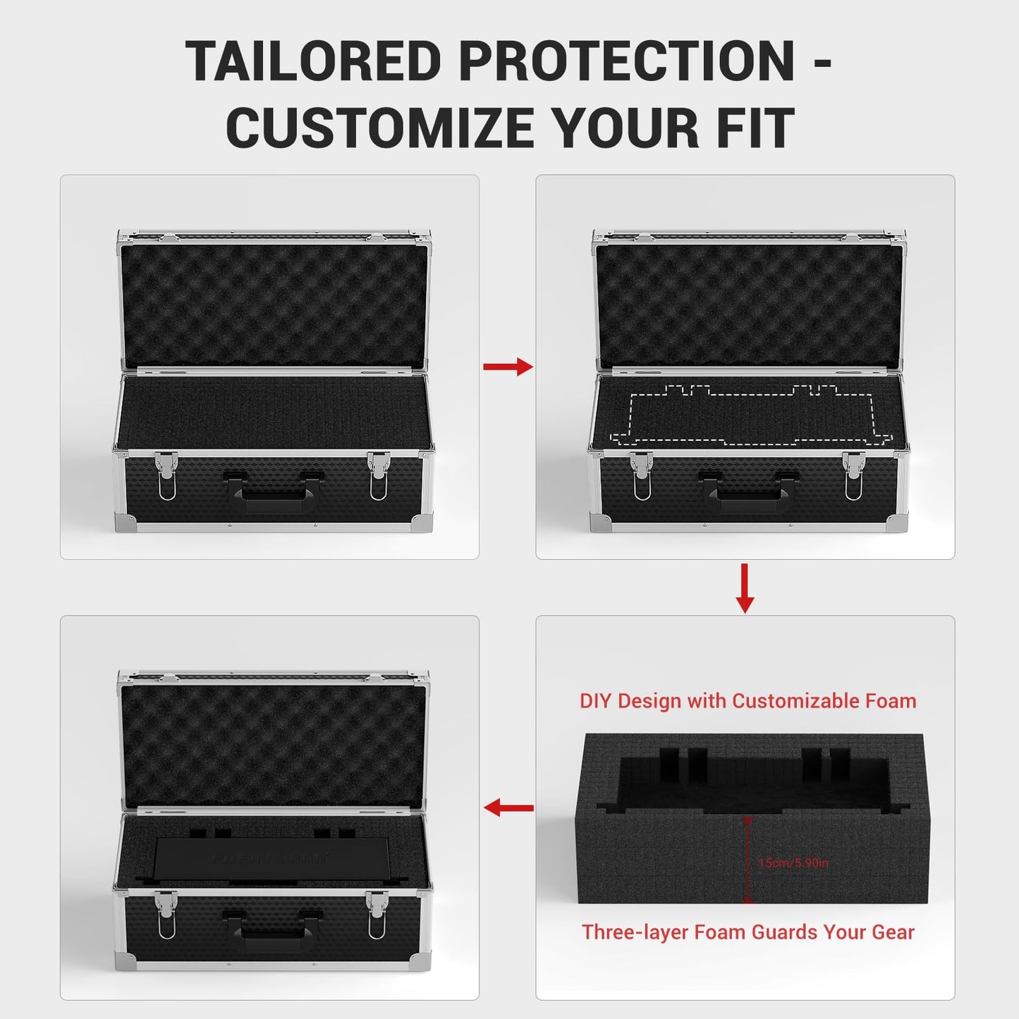 Phenyx Pro Equipment Storage Case, Carrying Case with Customizable Pre-Diced Foam, Aluminum Alloy Frame, Perfect for Wireless Microphone Systems
