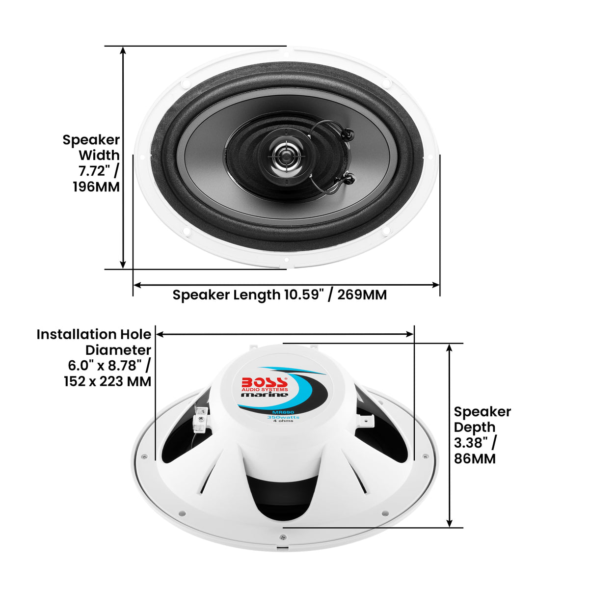 BOSS Audio Systems MR690 6 x 9 2 Way Full Range 350 W Boat Speaker Pair