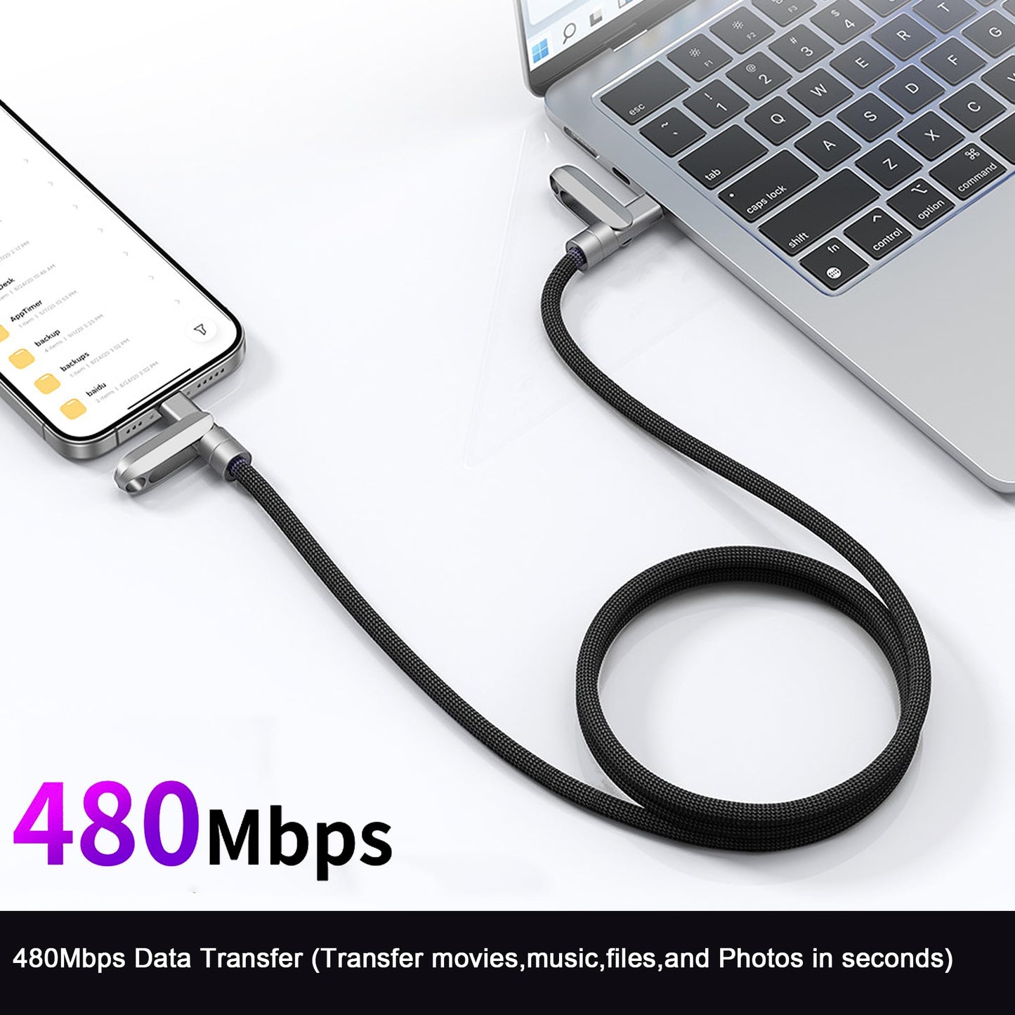 Cohztzty Nylon Braided Lanyard Charging,2-in-1Charging Data Cable with 120W USB-C to Lighting Fast Charge for iPhone(Black,1.2m)