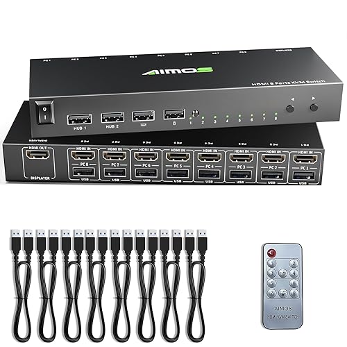 KVM Switch 8 Ports with Hotkey, 8 in 1 Out USB 2.0 HDMI KVM Switcher Support 4K@30Hz for 8 PC Share Keyboard and Mouse, Compatible