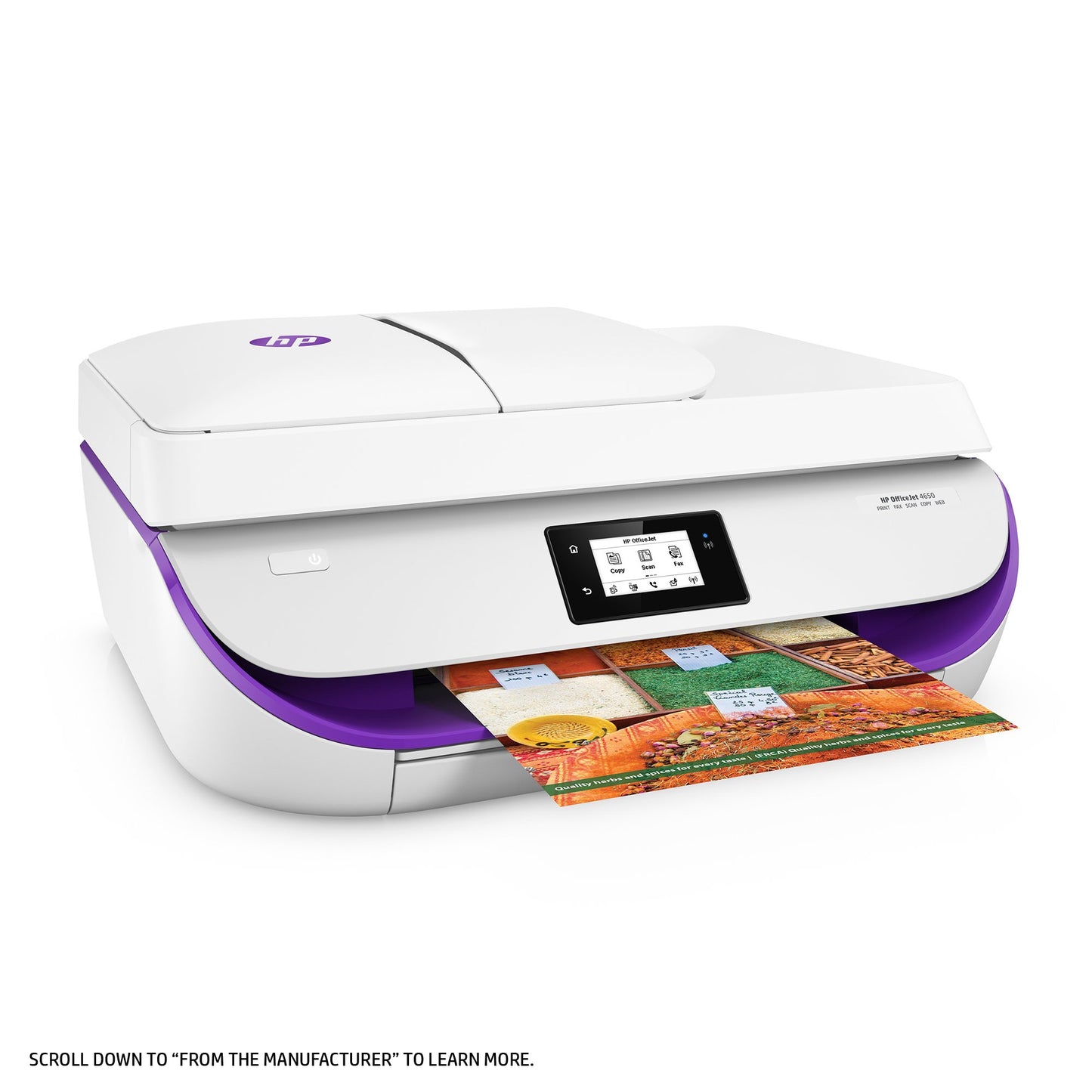 HP OfficeJet 4650 Wireless All-in-One Photo Printer with Mobile Printing, Instant Ink Ready - Purple Trim (F9D37A)