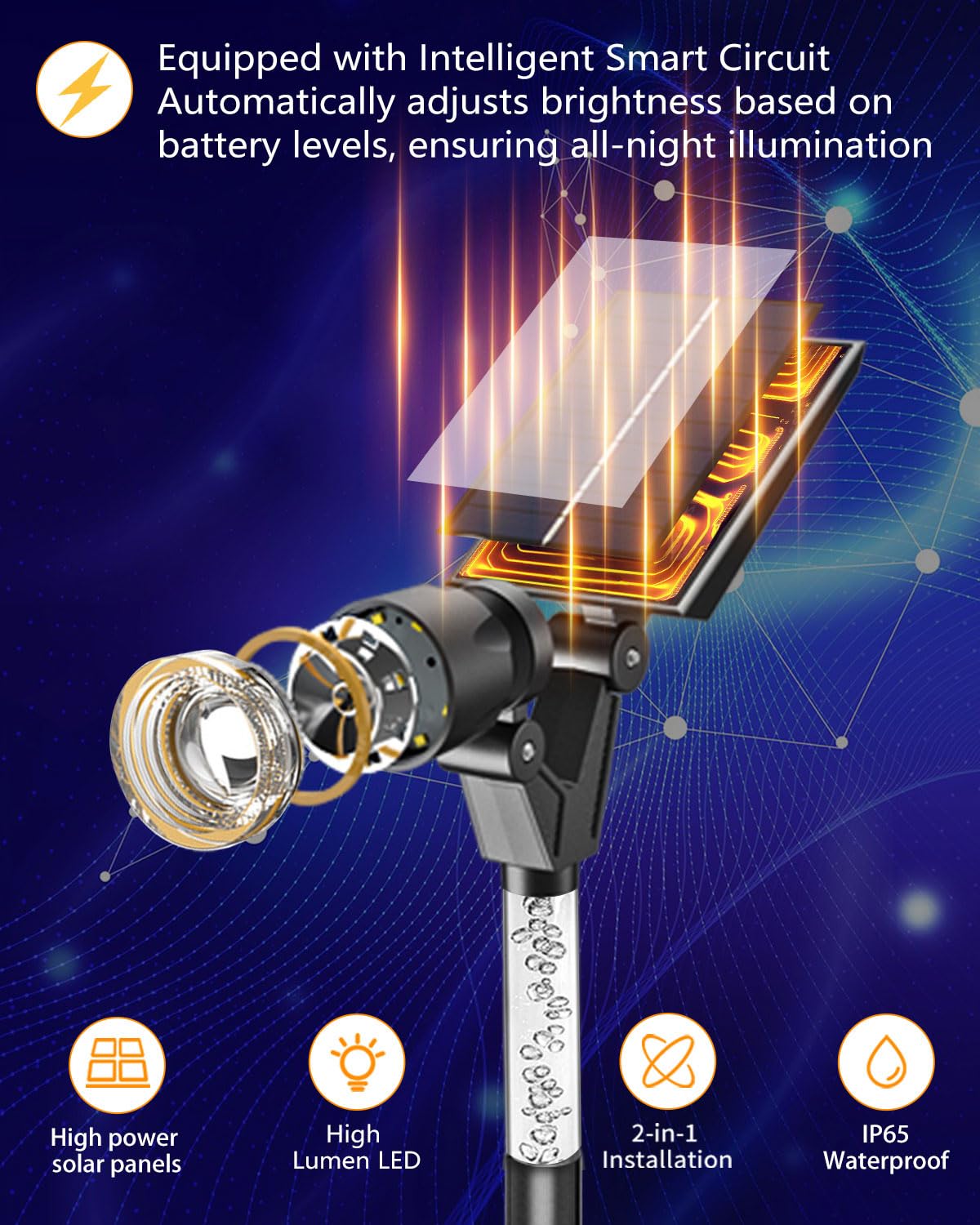Solar Spot Lights Outdoor Waterproof IP65, 180 Lumens 5000K Cool White Solar Powered Outdoor Lights, Smart Circuit for All-Night Illumination Outdoor