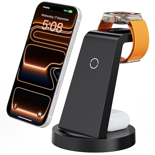Anlmz 3 in 1 Charging Station for iPhone, Wireless Charger for iPhone 17 16e 16 15 14 13 12 11 X Pro Max & Apple Watch - Wireless Charging Station