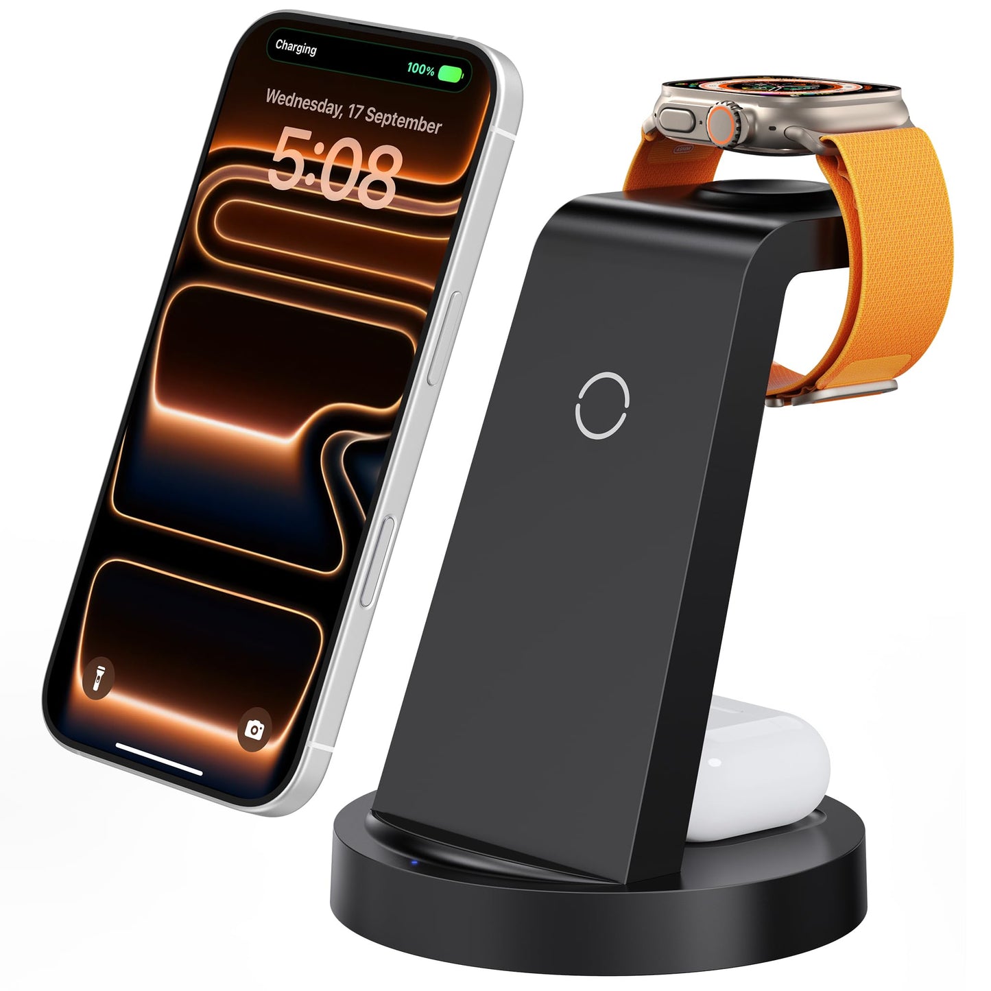 Anlmz 3 in 1 Charging Station for iPhone, Wireless Charger for iPhone 17 16e 16 15 14 13 12 11 X Pro Max & Apple Watch - Wireless Charging Station