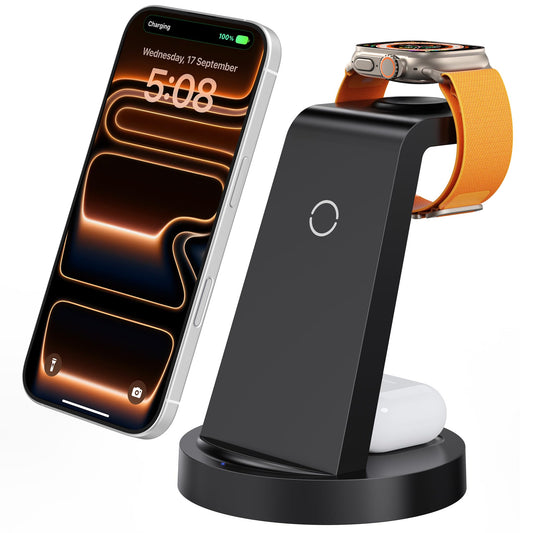 Anlmz 3 in 1 Charging Station for iPhone, Wireless Charger for iPhone 17 16e 16 15 14 13 12 11 X Pro Max & Apple Watch - Wireless Charging Station