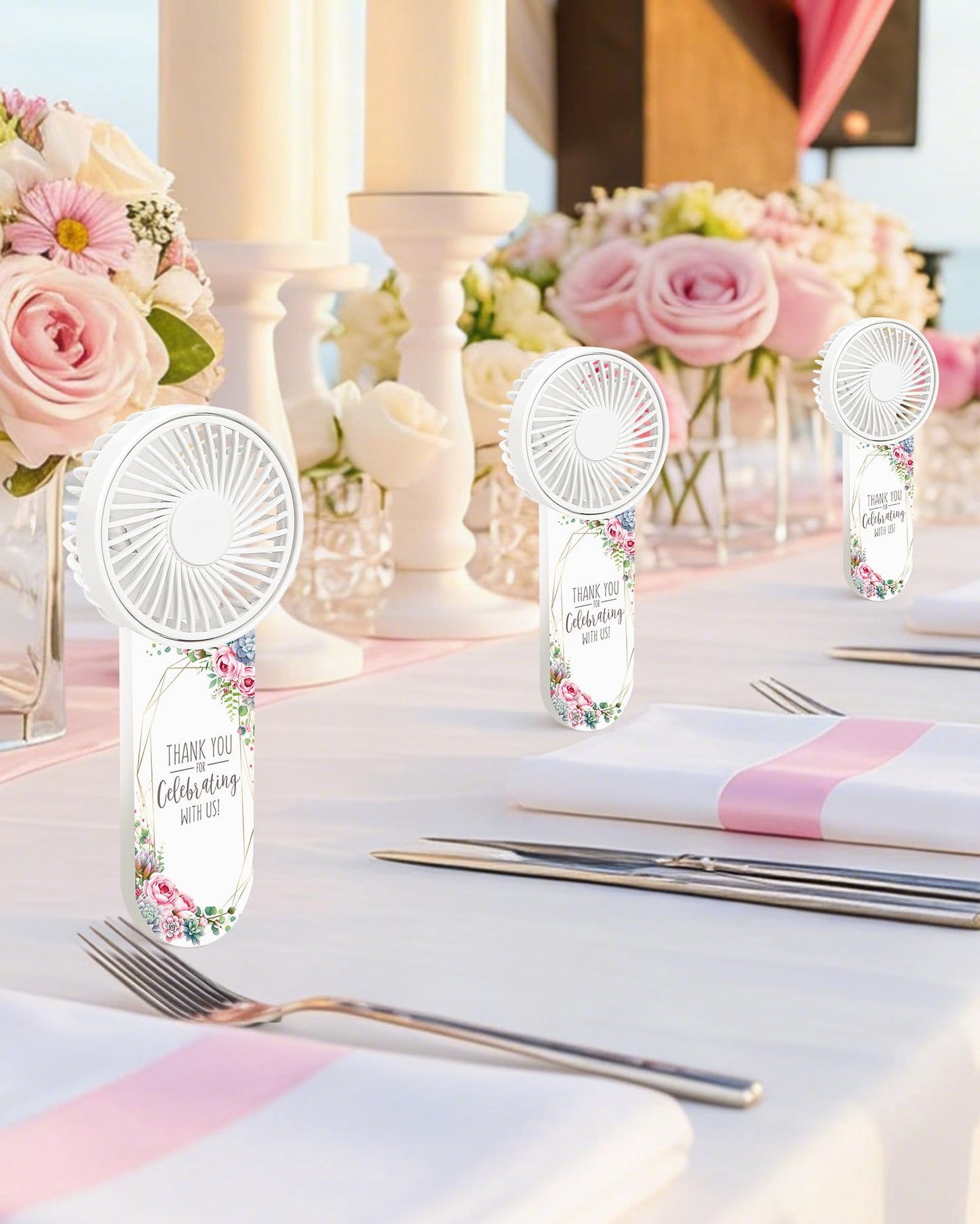 Knsdtsy 50 Pcs Wedding Mini Fans - Personal Portable Mini Handheld Electric Fans for Wedding Favor - Bulk Battery Powered, Battery Not Include, Fresh