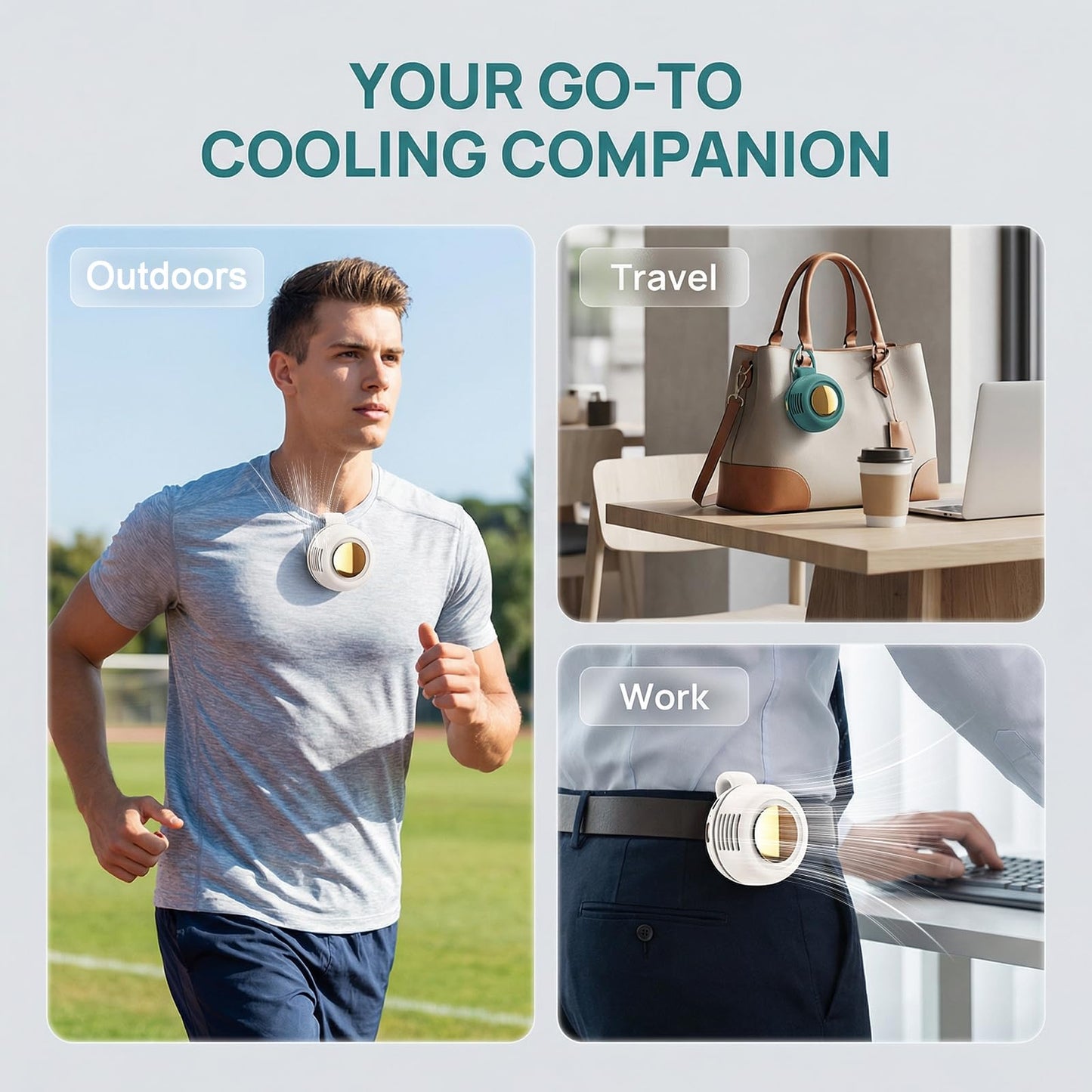 OWEVBU 360° Rotatable Portable Mini Clip on Fan - 2026 New Small Fan Clip-on for Shirt & Waist, Adjustable 3-Speed Suspended Whirlwind Fans, Summer