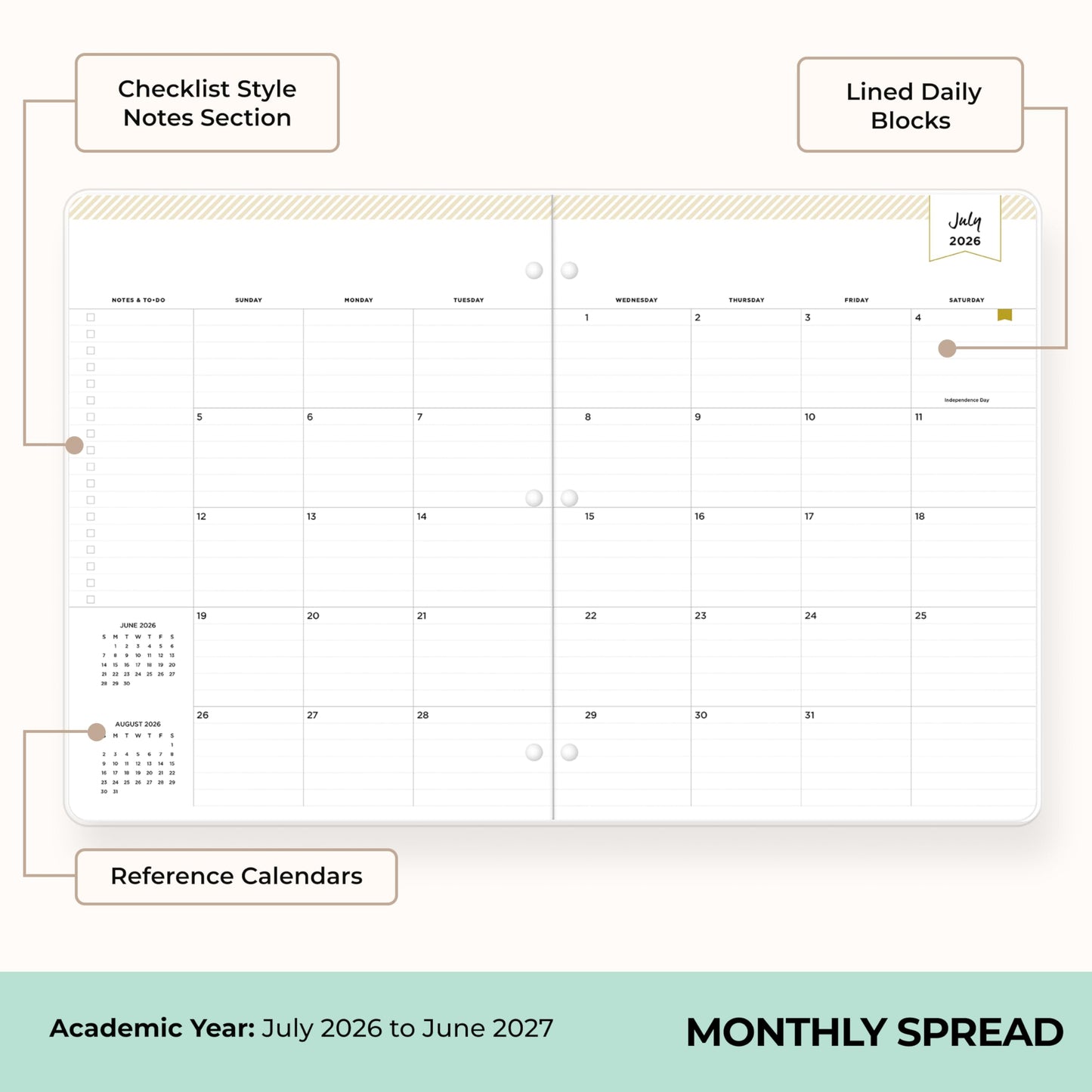 Blue Sky 2026-2027 Monthly Academic Planner, 8.5"x11", Secret Garden Mint
