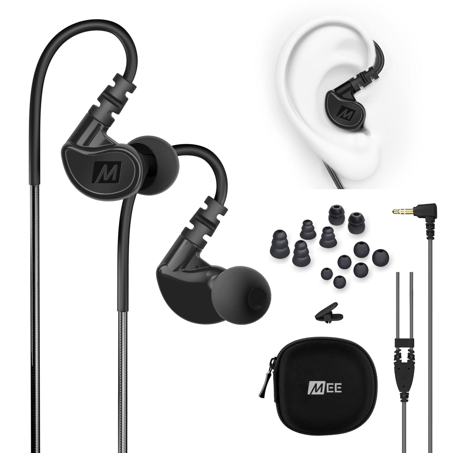 MEE audio M6 Sport Wired Earbuds, Noise Isolating In Ear Headphones, Sweatproof Earphones for Running/Gym/Workouts with Dynamic Enhanced Bass Sound