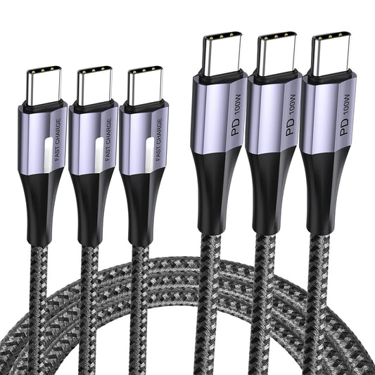 Bawofu 5A Fast Charging 100W Type C Cable, (3-Pack 6.6feet) Type C to Type C Nylon Braided Data Sync Transfer Cord Compatible with MacBook Pro, iPad