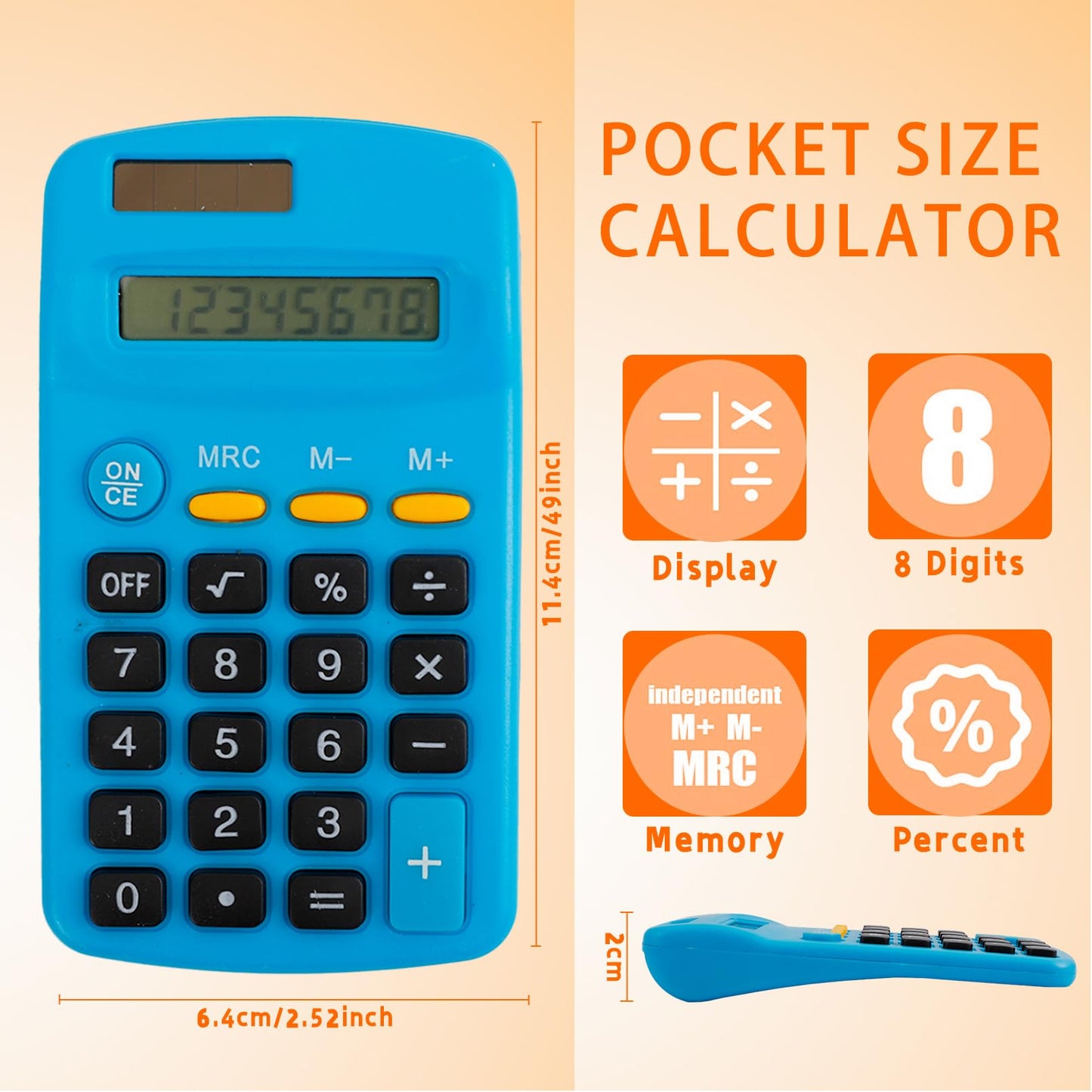 Enjamyo 36 Pcs Pocket Calculator, Mini Colorful Basic Solar Battery Calculator, Solar Battery Dual Power, Basic Calculators, 8 Digit Display