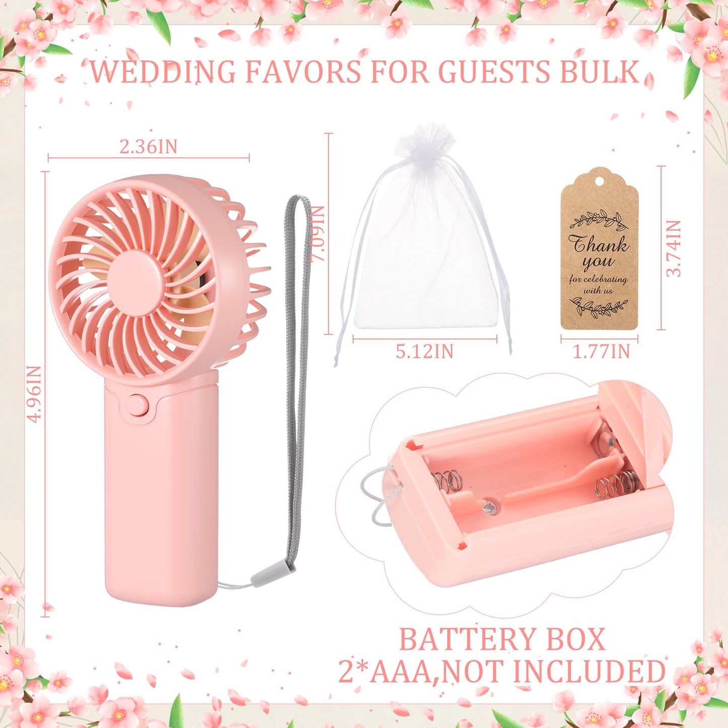 Mudder 36 Set Mini Handheld Fans Bulk, Folding for Wedding Gifts,Pink