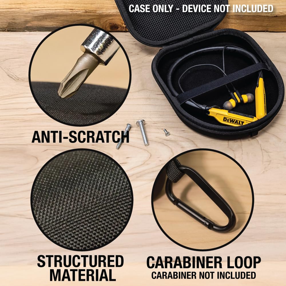 DEWALT Heavy Duty Protective Headphone Case for Neckband Earbuds, Compact Lightweight w/EVA Earphone Hard Shell Case, Headset Travel Carry Shockproof