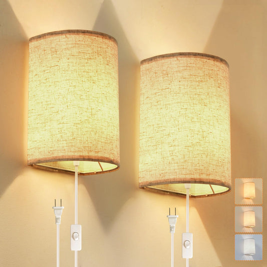 XIEYOR Plug in Wall Sconce, 3 Colors Wall Sconces Set of Two, Industrial Plug in Wall Light, Wall Sconce Lighting On/Off Switch Vintage Wall Lamp