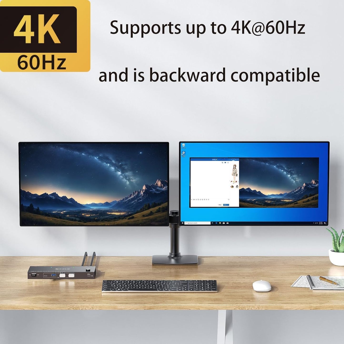 USB C KVM Switch 2 Monitors 2 Computers USB C Dual Monitor KVM Switch for Laptop & Desktop, USB 3.0 MST Dual HDMI 4K@60Hz, PD 87W for Laptop
