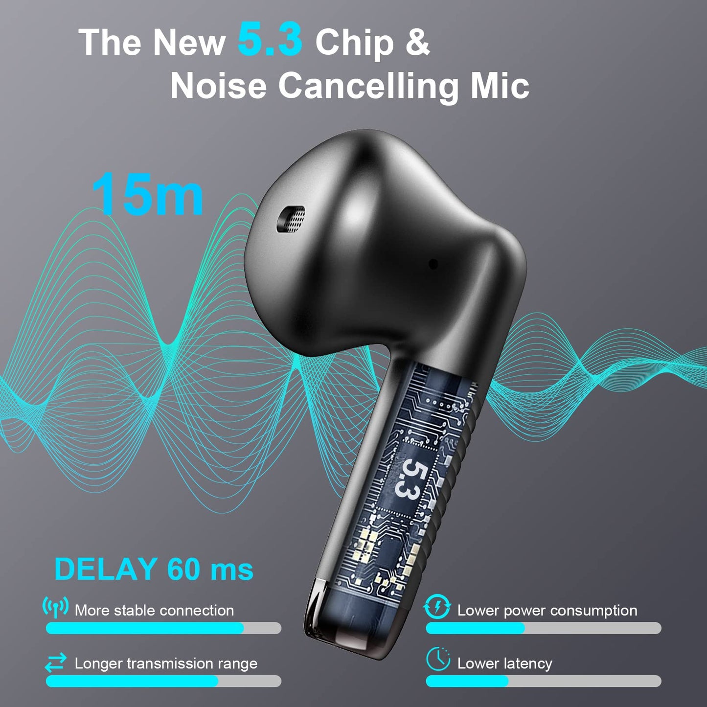 Wireless Earbuds, Bluetooth 5.4 Earbuds Stereo Bass, Bluetooth Headphones in Ear Noise Cancelling Mic, Earphones IP7 Waterproof Sports, 32H Playtime