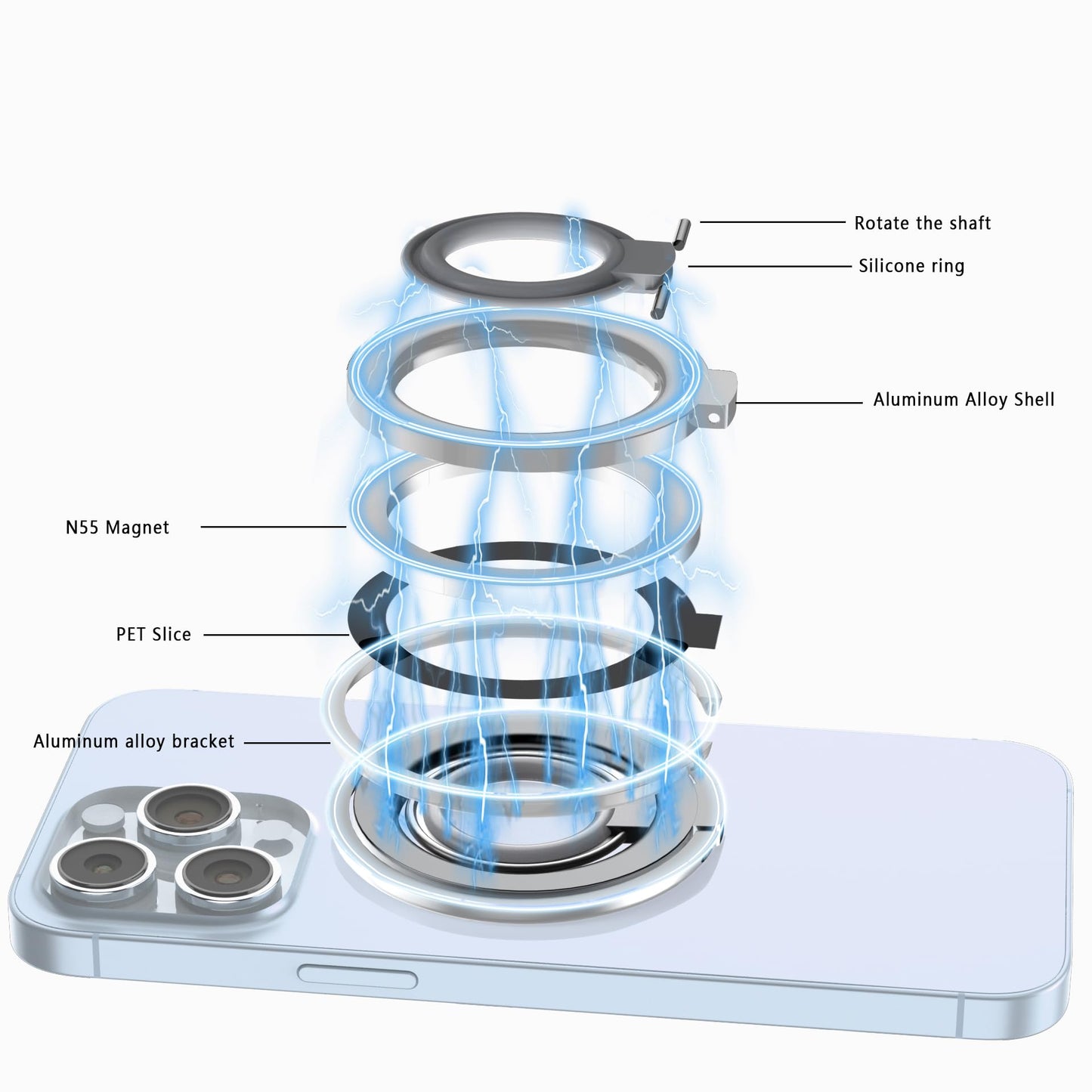 [Silicone Ring] 2025 Unrivaled Stability for MagSafe Phone Grip, Magnetic Phone Ring Holder, Compatible with MagSafe Kickstand Magnetic for iPhone 16