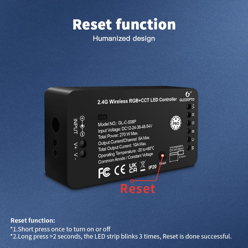 GLEDOPTO Zigbee Pro RGBCCT LED Strip Controller RGB CCT RGBW RGBWW 5 in 1 Compatible with SmartThings Amazon Echo Plus App/Voice Control (Zigbee Pro