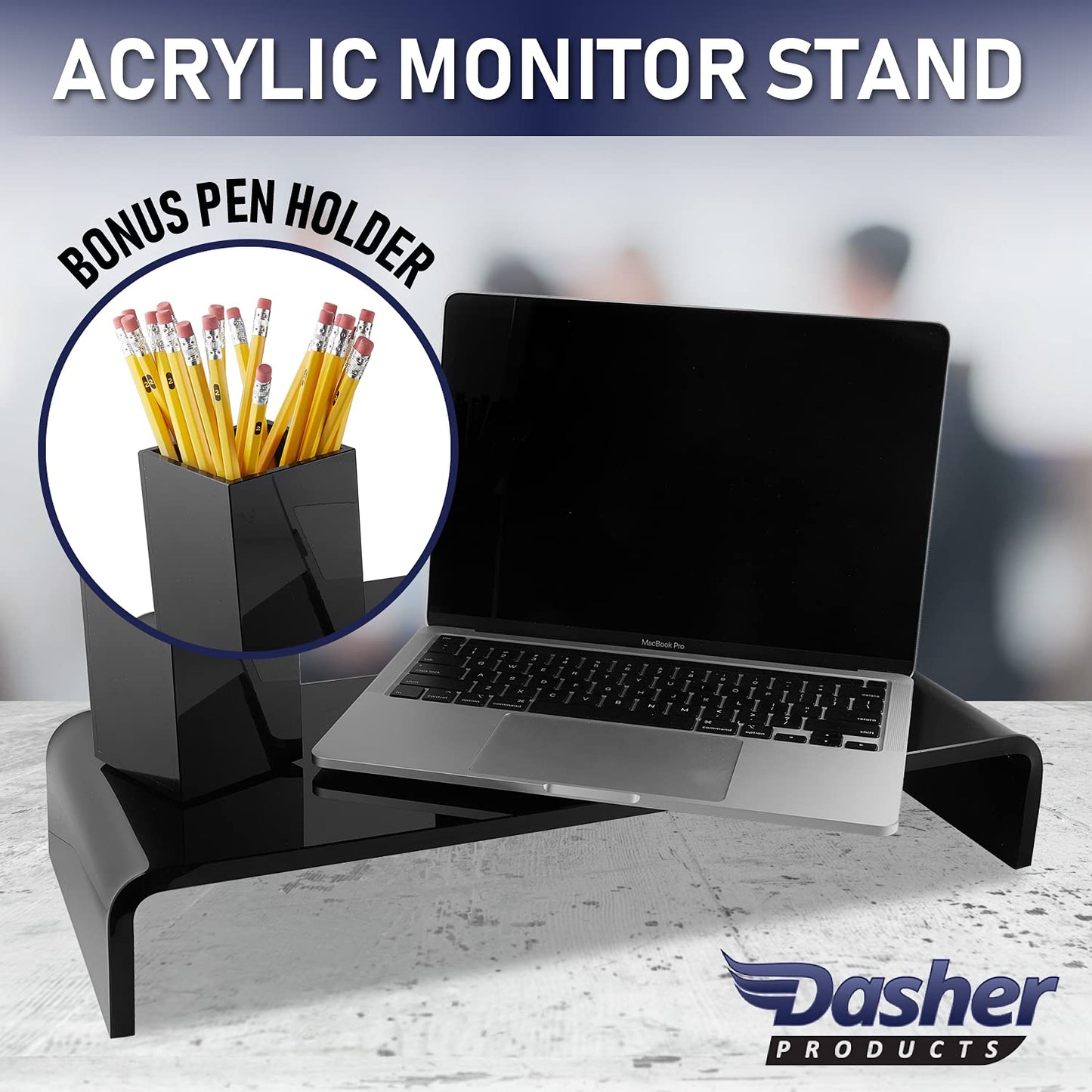 Acrylic Monitor Stand with Matching Pen Holder, 12mm Thick Clear Acrylic Monitor Riser, Laptop Stand for Home, Office, and Work. Computer Desk Riser