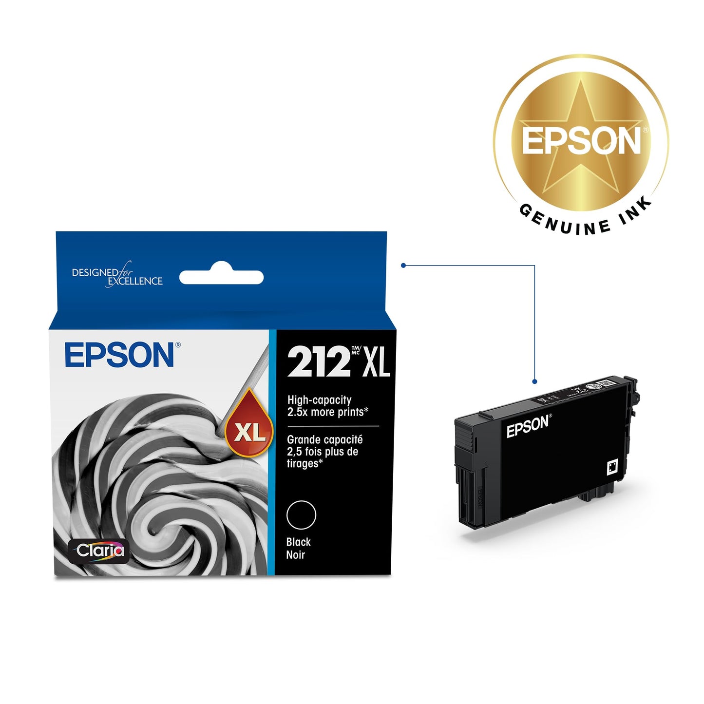 Epson 212 Claria Ink High Capacity Black Cartridge (T212XL120-S) Works with Workforce WF-2830, 2850 and Expression XP-4100, 4105