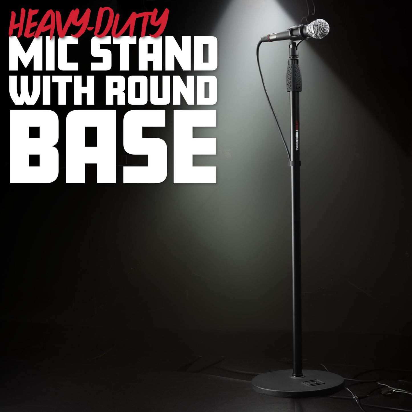 Gator Frameworks Microphone Stand with 10" Weighted Base and Soft Grip Twist Clutch Height Adjustment, (GFW-MIC-1000)