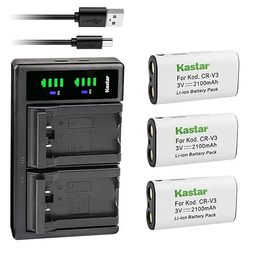 Kastar 3-Pack CR-V3 Battery and LTD2 USB Charger Replacement for Kodak EasyShare CX7530, C300, C310, C315, C330, C340, C360, C433, C433 Zoom, C503