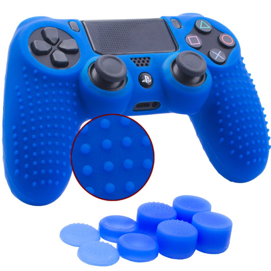 YoRHa Studded Silicone Cover Skin Case for Sony PS4/slim/Pro Dualshock 4 Controller x 1(Blue) with Pro Thumb Grips x 8