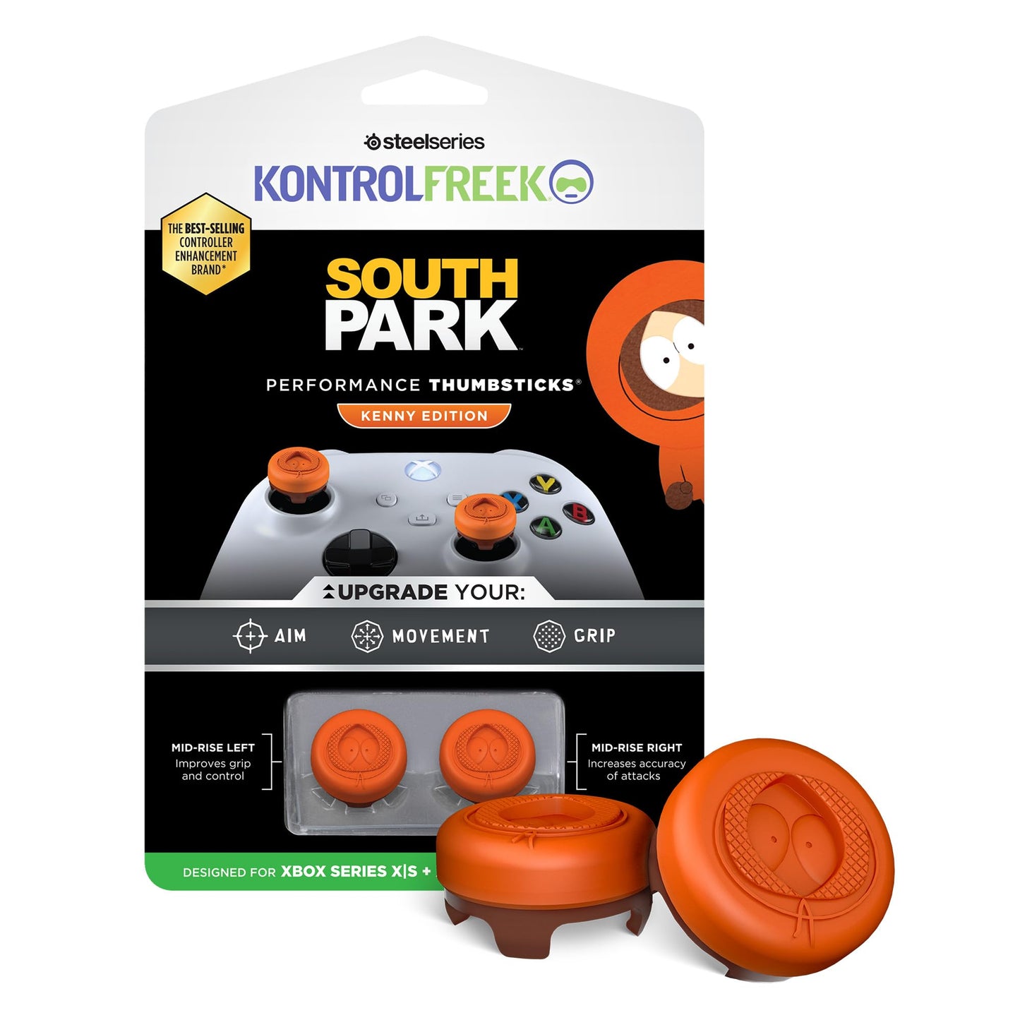 KontrolFreek South Park: Kenny Edition Performance Thumbsticks for Xbox One (XB1) and Xbox Series X (XBX) Controller | Mid-Rise, Concave | Orange