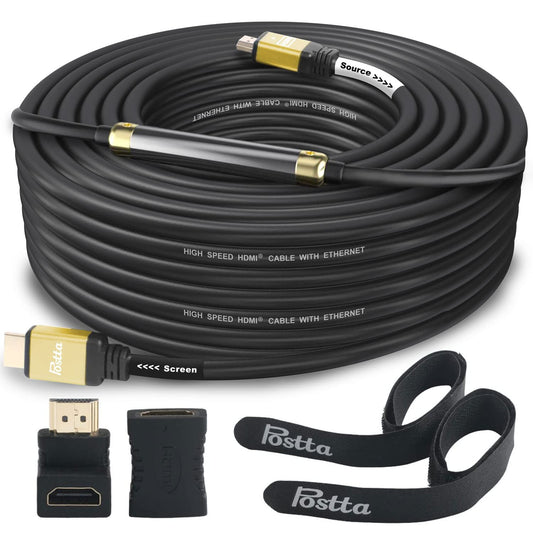 Postta HDMI Cable 75 Feet with Built-in Signal Booster HDMI 2.0V Cable with 2 Piece Cable Ties+2 Piece HDMI Adapters Support 3D,1080P,Ethernet,Audio