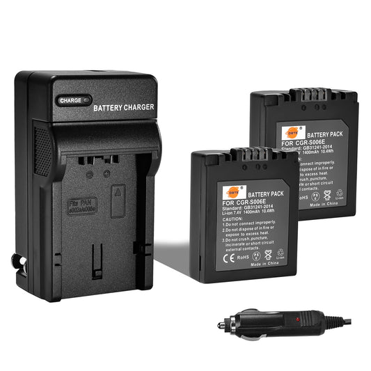 DSTE 2PCS CGR-S006E S006E Battery + DC62 Travel and Car Charger Adapter Compatible with Panasonic Lumix DMC-FZ7, DMC-FZ8, DMC-FZ18, DMC-FZ28
