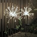 HFLYJPYW Solar Firework Lights 2Pcs Garden Lights Outdoor Waterproof, 120 LED with 8 Modes Twinkling and Steady-On, Festive daysStarburst Lights
