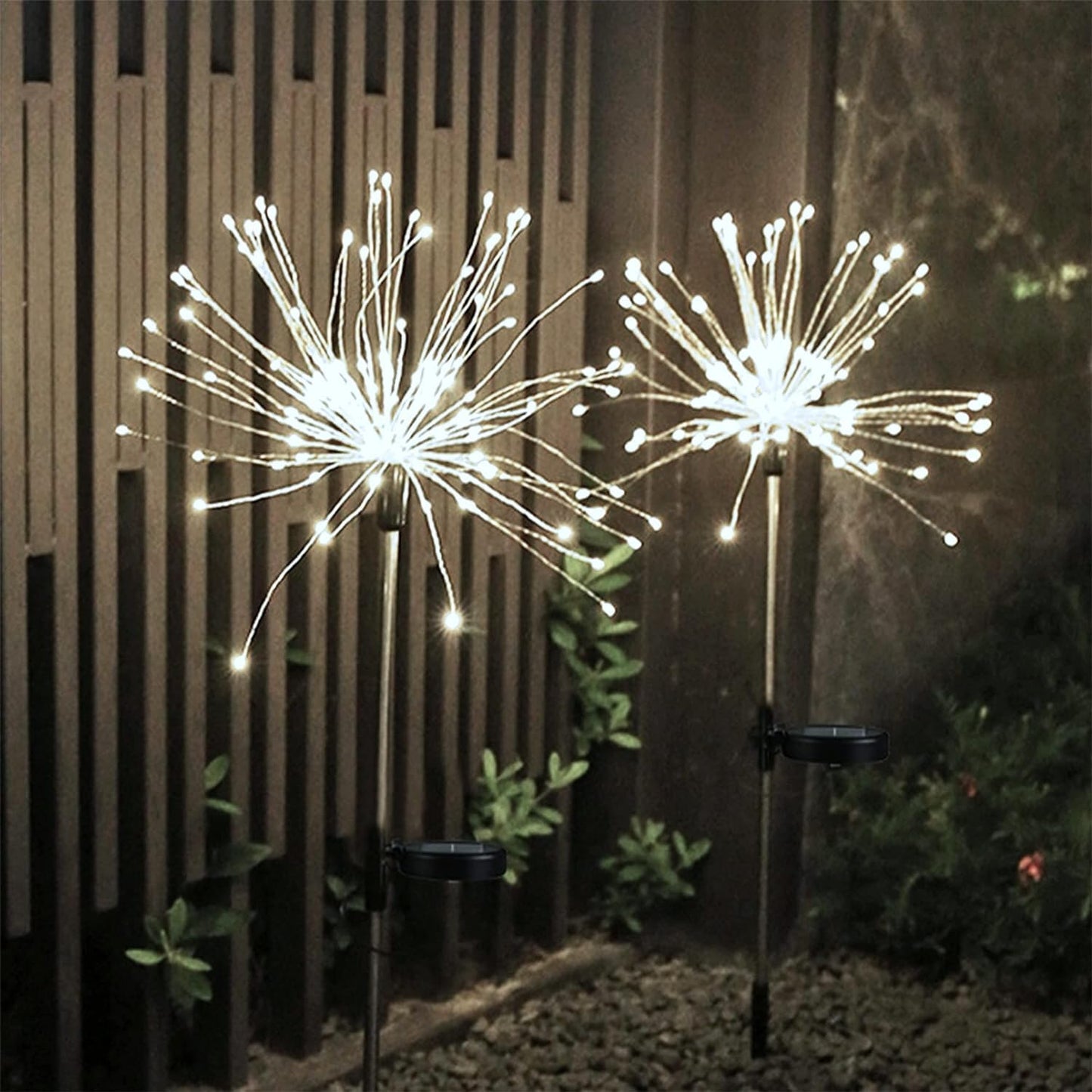 HFLYJPYW Solar Firework Lights 2Pcs Garden Lights Outdoor Waterproof, 120 LED with 8 Modes Twinkling and Steady-On, Festive daysStarburst Lights