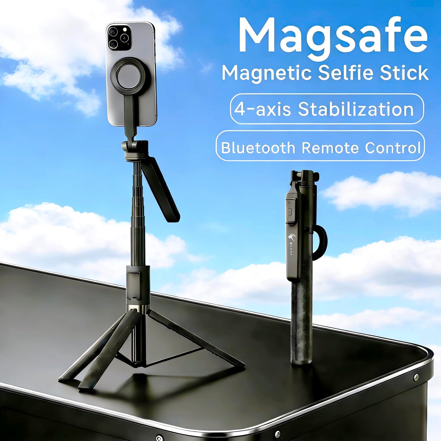 64" Magnetic Phone Tripod for iPhone MagSafe, Reinforced Aluminum Selfie Stick Tripod Stand for Video Recording, Vlogging & Travel Content Creators