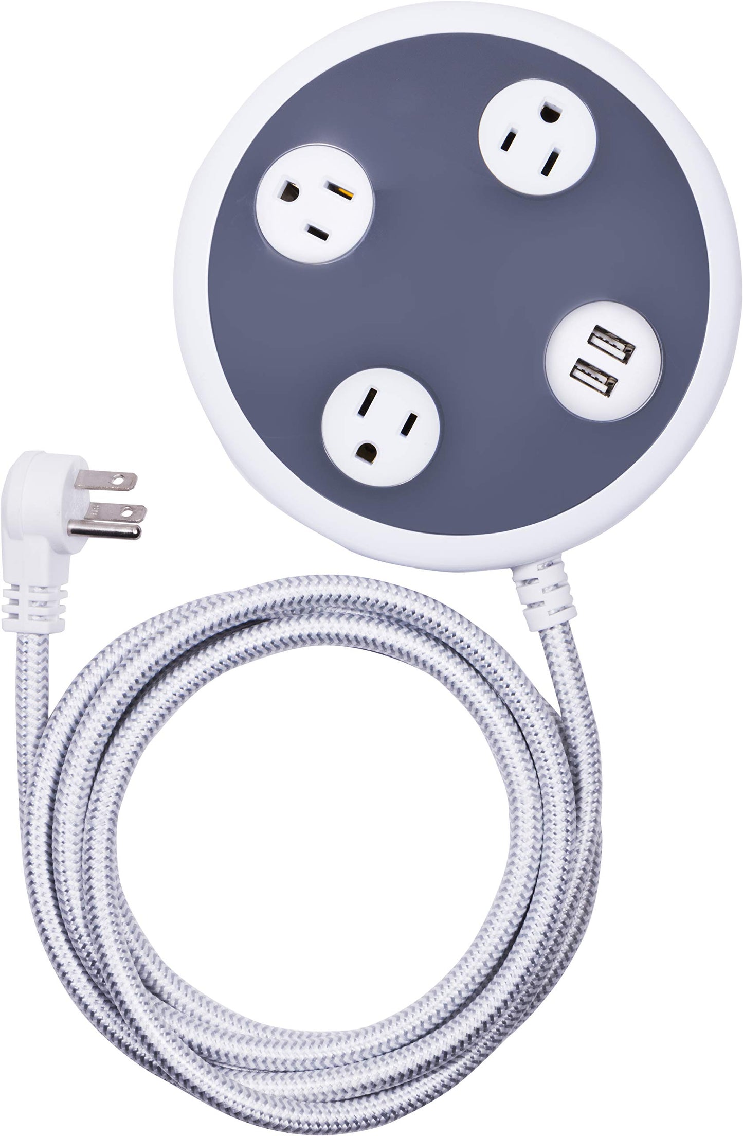 Jasco Surge Protector Power Strip with USB Charger, 3 Outlets, 2 USB Ports, 2.4A Fast Charging, 8 ft Braided Extension Cord, Flat Plug, 450 Joules