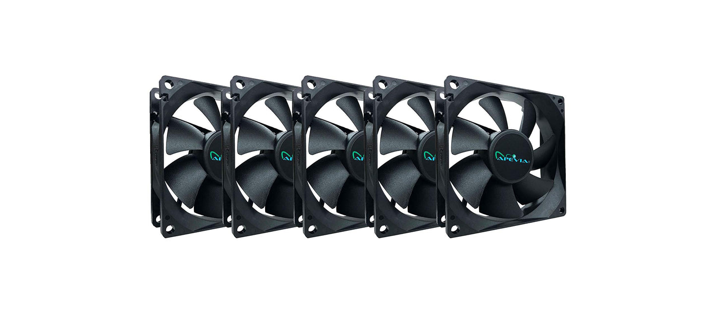 Apevia AF58S-BK 80mm 4pin Molex + 3pin Motherboard Silent Black Case Fan - Connect to Power Supply or Motherboard (5-pk)