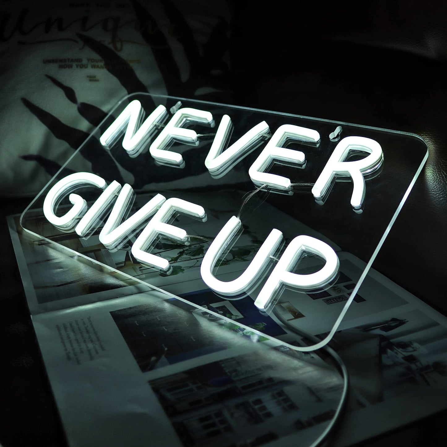 Vinray Never Give Up Neon Sign for Wall Decor,Inspire Slogan for Study Room Decoration,Wall Art Lighting As Gifts for Kids or Friends.