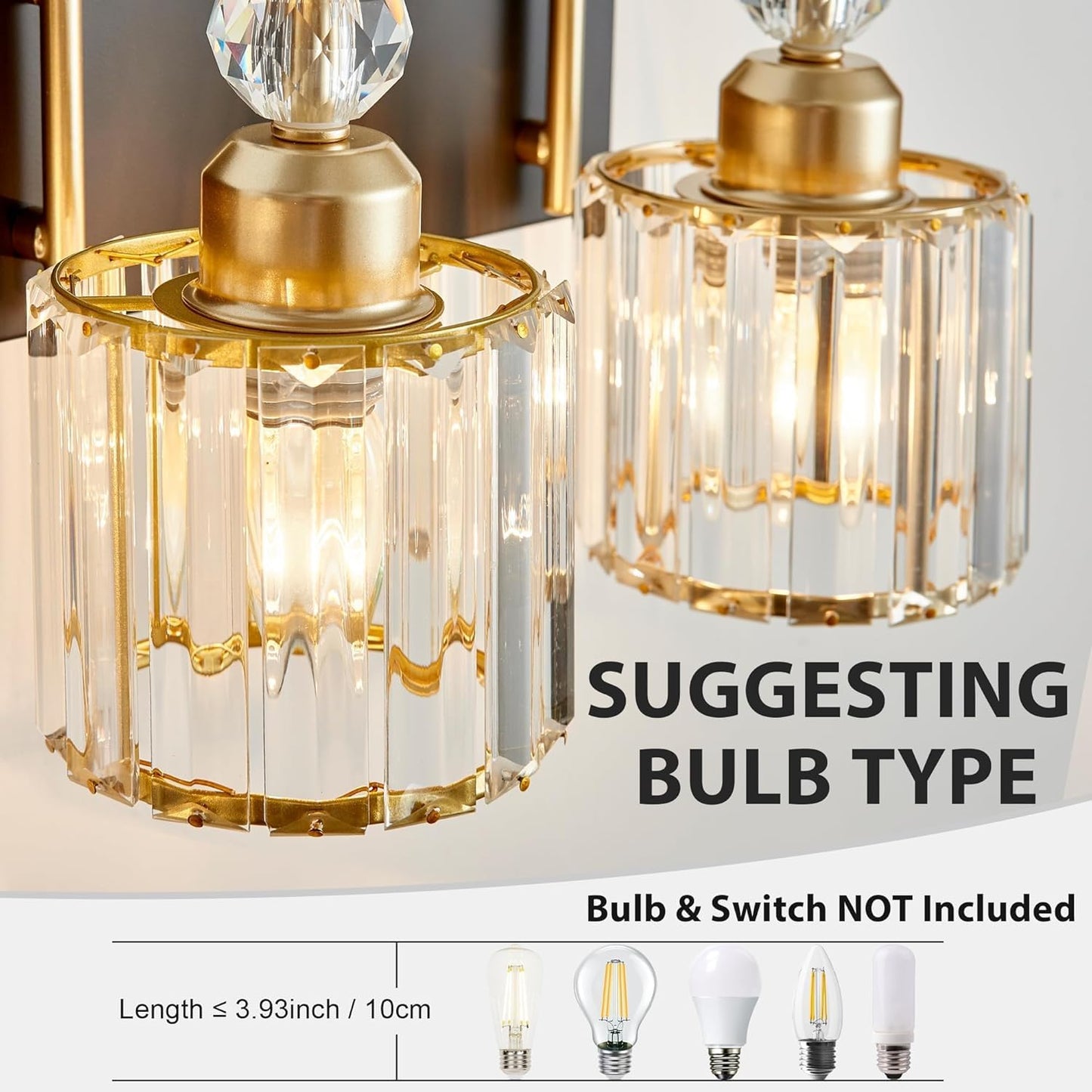 DIAMONDFORGE Bathroom Vanity Light Fixtures Over Mirror, Makeup Lighting for Modern Wall, Bath, Desk, Hallway, Farmhouse, 3 Crystal Lights, Black Gold