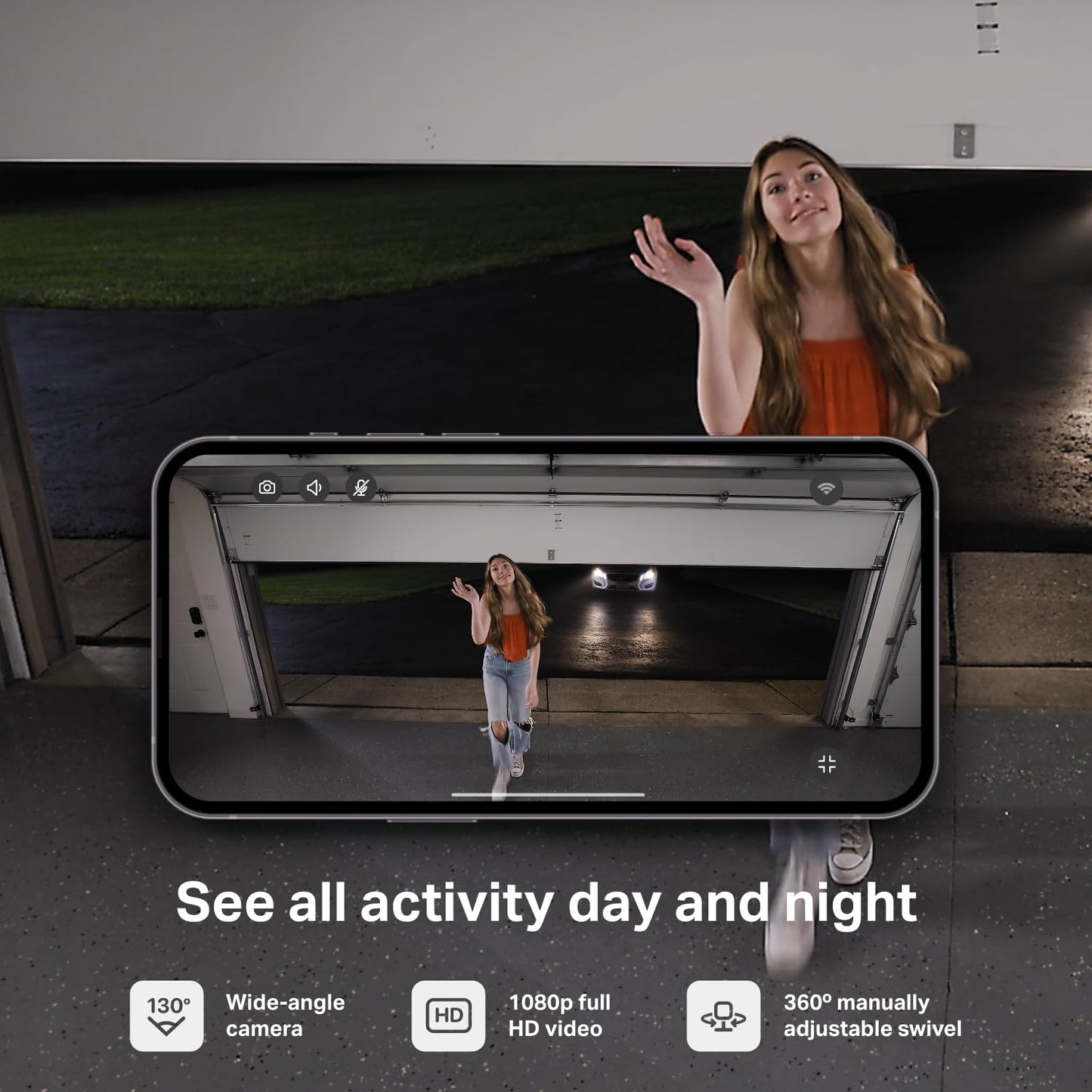 myQ Smart Garage Security Camera - 1080p HD Video, Night Vision, Motion Detection, Magnetic, Wi-Fi, Two-Way Audio, Smartphone Control